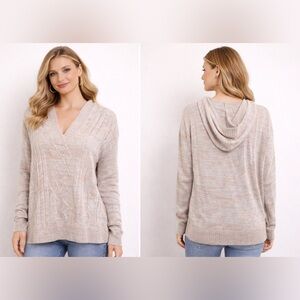 Market & Spruce Size 3X Casual Preppy Tan Neutral Cable Knit Hooded Sweater